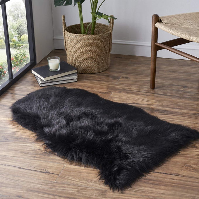 FAUX FUR RUG SOFA CHAIRS COVER BLACK SMALL RUG FOR BEDROOM 2X3 SHAGGY FURRY RUG FOR KIDS ROOM SHAG FLUFFY RUG FOR NURSERY ROOM SOFT FUZZY PLUSH CARPET CUTE FLOOR DORM DECOR