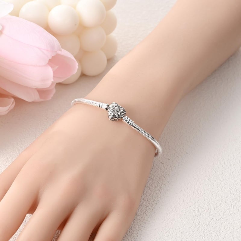 Parmuz 925 Sterling Silver Charms Bracelet for Women Love Heart Summer Ocean Iconic Moments Snake Chain Bracelet with Charm 5A Cubic Zirconia for Mother Daughter - Image 5