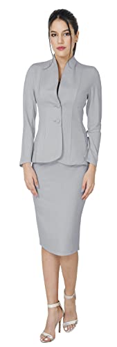 Marycrafts Women’s Blazer Skirt Suit Set – Professional 2 Pieces Outfit for Business Office Work and Career Attire 6 Mid Gray - Image 4