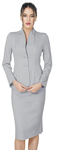 Marycrafts Women’s Blazer Skirt Suit Set – Professional 2 Pieces Outfit for Business Office Work and Career Attire 6 Mid Gray - Image 2