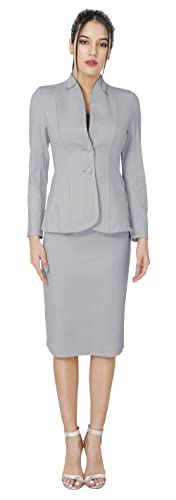 Marycrafts Women’s Blazer Skirt Suit Set – Professional 2 Pieces Outfit for Business Office Work and Career Attire 6 Mid Gray - Image 5