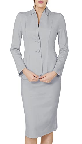 Marycrafts Women’s Blazer Skirt Suit Set – Professional 2 Pieces Outfit for Business Office Work and Career Attire 6 Mid Gray - Image 1