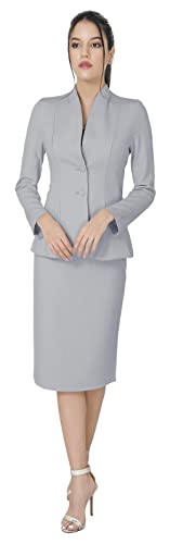 Marycrafts Women’s Blazer Skirt Suit Set – Professional 2 Pieces Outfit for Business Office Work and Career Attire 6 Mid Gray - Image 3