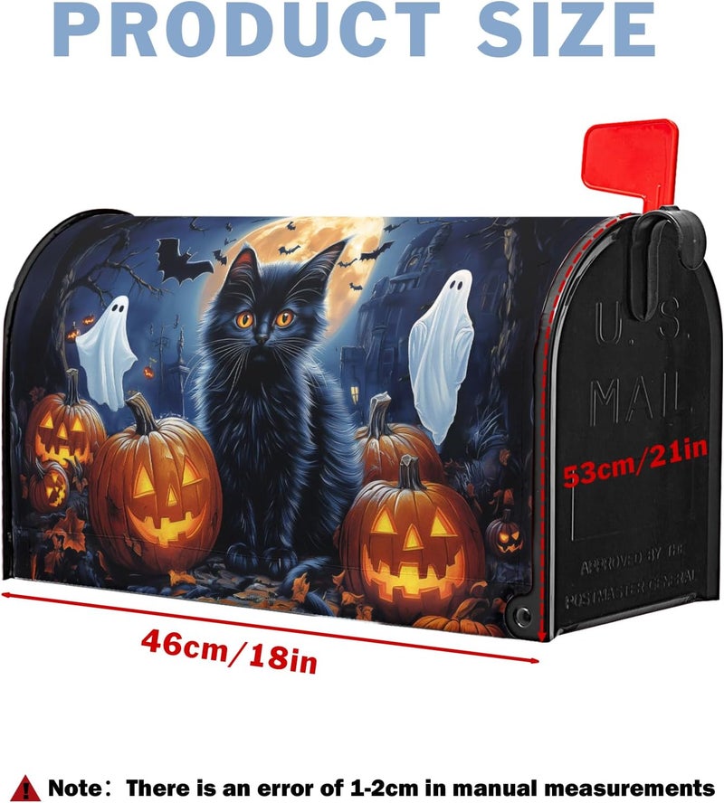 Farg Halloween Night Black Cat Mailbox Covers Pumpkin Maple Leaf Bat Castle Ghost Mailbox Post Cover Letter Box for Garden Standard Size 21x18 in for Yard Home Decor - Image 5