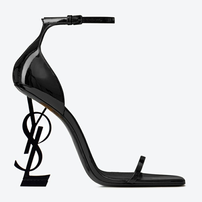 High Heels 2023 Fashion Metallic Letter Heel High Heel Sandals With Square Head - Image 5
