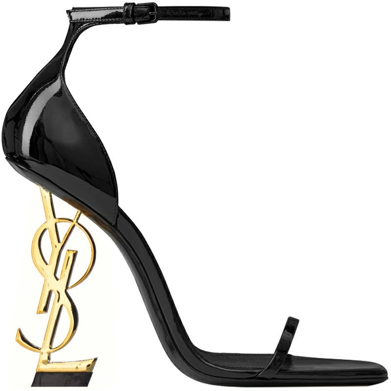 High Heels 2023 Fashion Metallic Letter Heel High Heel Sandals With Square Head - Image 2