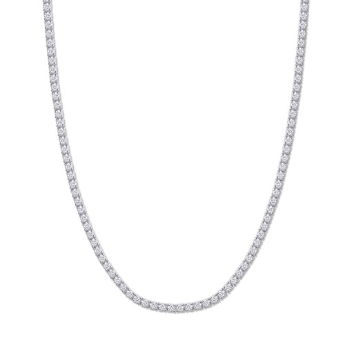 SAVEARTH DIAMONDS Round Cut Lab Created Moissanite 2MM Width Tennis Chain Necklace For Men Women In 14K White Gold Plated 925 Sterling Silver, (VVS1 Clarity, 6.50 CT), Length - 17" - Image 1