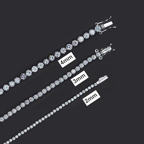 SAVEARTH DIAMONDS Round Cut Lab Created Moissanite 2MM Width Tennis Chain Necklace For Men Women In 14K White Gold Plated 925 Sterling Silver, (VVS1 Clarity, 6.50 CT), Length - 17" - Image 5
