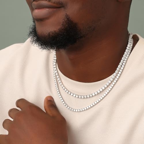 SAVEARTH DIAMONDS Round Cut Lab Created Moissanite 2MM Width Tennis Chain Necklace For Men Women In 14K White Gold Plated 925 Sterling Silver, (VVS1 Clarity, 6.50 CT), Length - 17" - Image 3