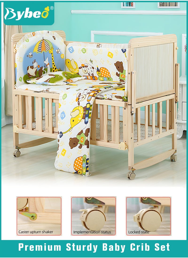 Bybeo Baby Bedside Crib, Premium Baby Bed, Wooden Newborn Bedside Bassinet, Infant Nursery Bedding for Boys and Girls with Mattress, Mosquito Net, Cartoon Quilt and Sheet, Mattress  - Image 1