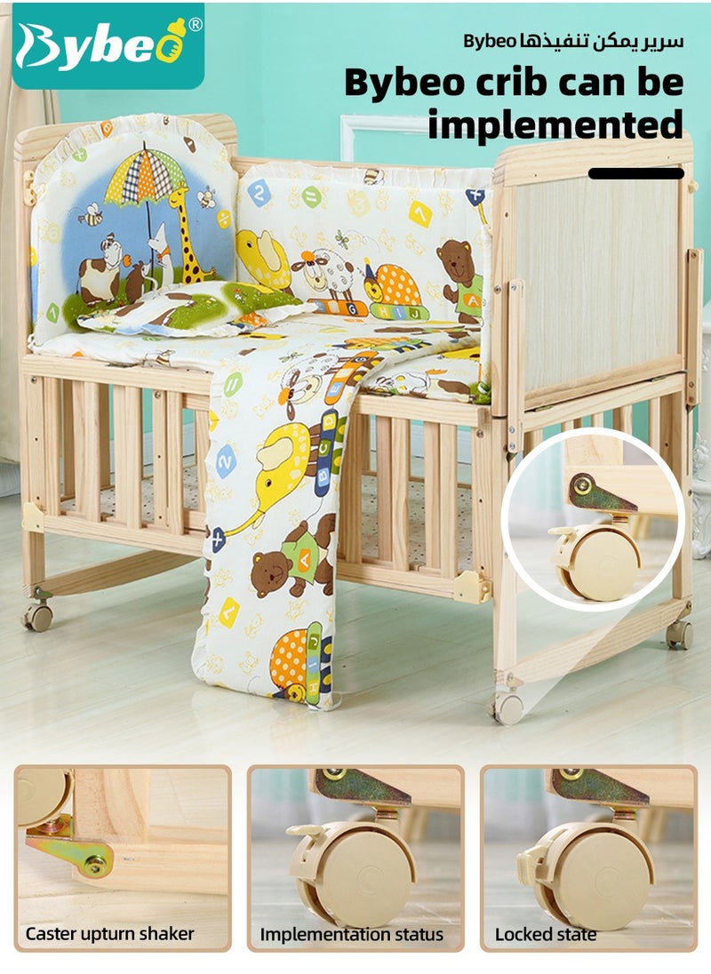 Bybeo Baby Bedside Crib, Premium Baby Bed, Wooden Newborn Bedside Bassinet, Infant Nursery Bedding for Boys and Girls with Mattress, Mosquito Net, Cartoon Quilt and Sheet, Mattress  - Image 4
