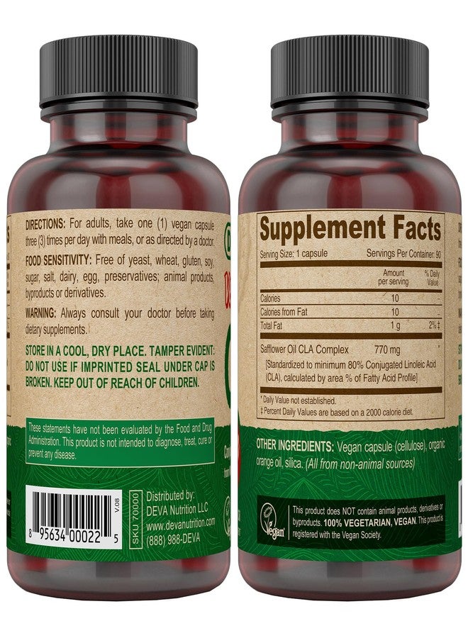 DEVA Vegan CLA 2-Pack - Conjugated Linoleic Acid from Non-GMO Safflower Oil, 90 Vegan Caps Ea - Image 2