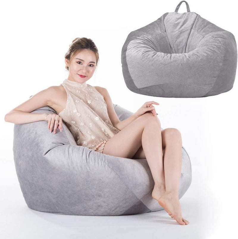 klarako Lounger Chairs Sofa Cover Velvet Bean Bag Cover with Handle Inner Pockets  Grey_2 - Image 4
