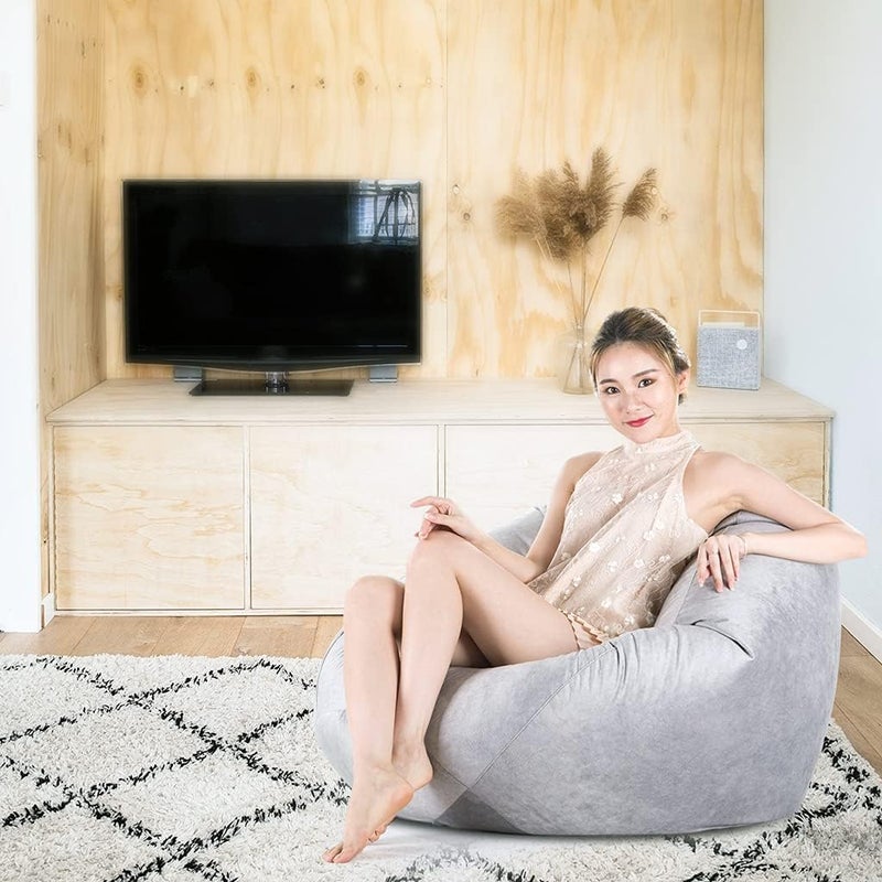 klarako Lounger Chairs Sofa Cover Velvet Bean Bag Cover with Handle Inner Pockets  Grey_2 - Image 2