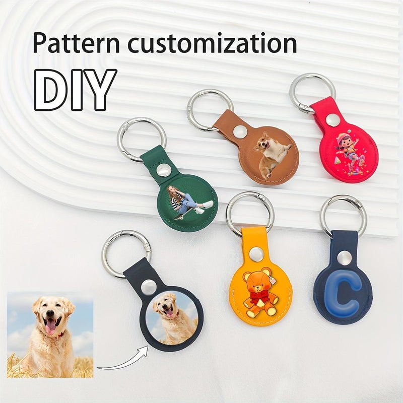 Navy Custom Airtag Protective Case With Keychain Faux Leather Anti Lost Tracker Washable - Image 1