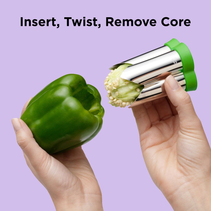 Chef'n 102-439-225 QuickCore Pepper Corer, Stainless Steel, Green - Image 4