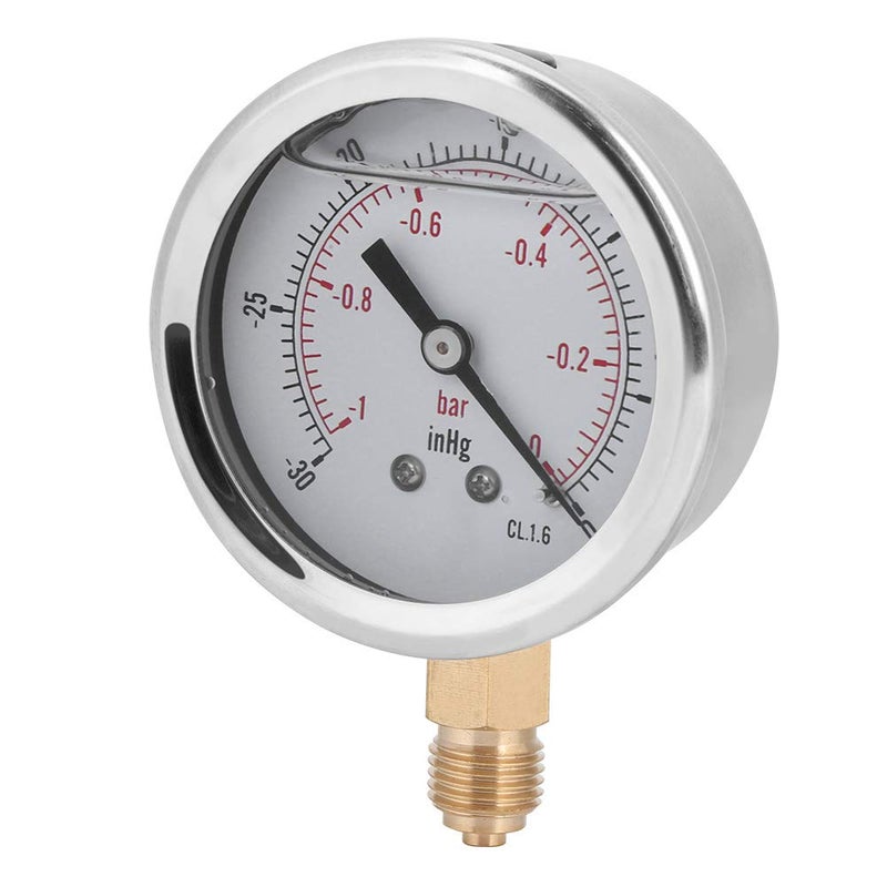 General compatible practical design Dioche Manometer TS PGGZ604-0bar 1/4 Radial Oil Filled Vacuum Pressure - Measuring Range -1-0bar, -30-0inhg, Durable Stainless Steel & Brass Construction for & Intra-city fast distribution - Image 1