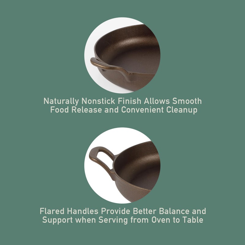 Bloomhouse - Two Time Oprah's Favorite Things Winner - Natural Bronze Finish 10" Cast Iron Skillet w/Long Handle, Helper Handle & Olive Wood Trivet â€“ Olive Oil Treated Fry Pan, Oven & Stovetop Safe - Image 4