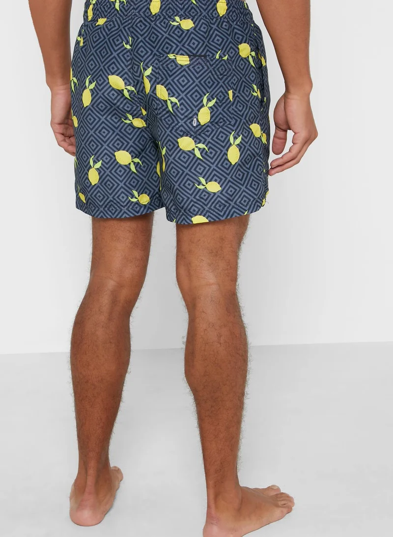 JACK & JONES Lemon Print Swim Shorts