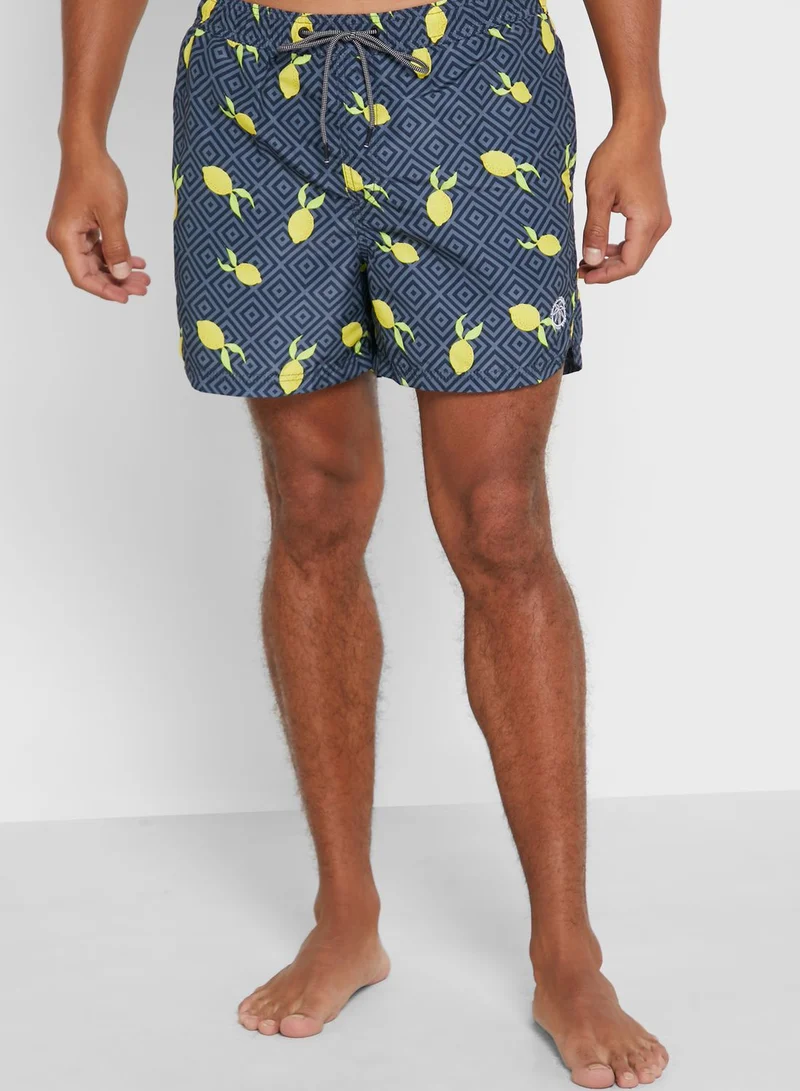 JACK & JONES Lemon Print Swim Shorts