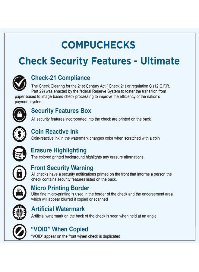 Compuchecks Tamperguard Security Blank Check Paper 75 Business Checks Compatible With Quickbooks Check Stock On Top And Paycheck Stub On Bottom Blue Diamond - Image 4