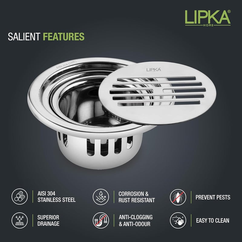 LIPKA Golden Classic Jali Round Floor Drain with Cockroach Trap 4 x 4 Inches Bathroom 304Grade Stainless Steel Floor Trap Glossy Finish Drain Jali - Image 3