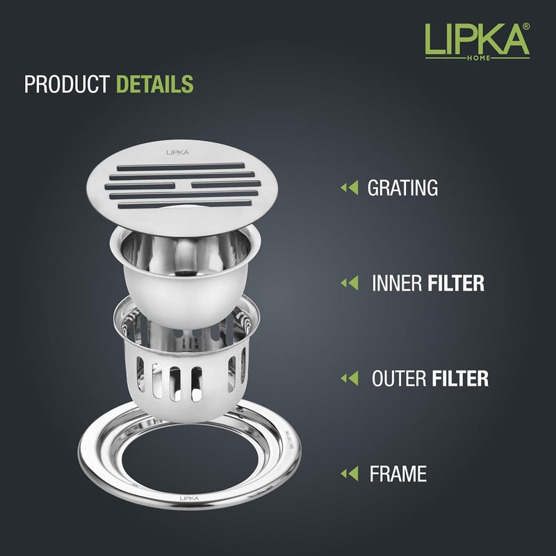 LIPKA Golden Classic Jali Round Floor Drain with Cockroach Trap 4 x 4 Inches Bathroom 304Grade Stainless Steel Floor Trap Glossy Finish Drain Jali - Image 5