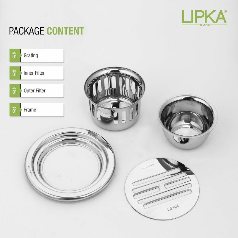 LIPKA Golden Classic Jali Round Floor Drain with Cockroach Trap 4 x 4 Inches Bathroom 304Grade Stainless Steel Floor Trap Glossy Finish Drain Jali - Image 4