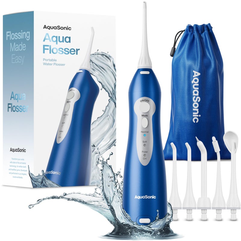 AquaSonic Water Flosser Cordless Rechargeable Water Flossers for Teeth Cleaning Waterproof Aqua Flosser Portable Oral Irrigator for Dental Cleaning with 5 Jet Tips Braces Home Travel