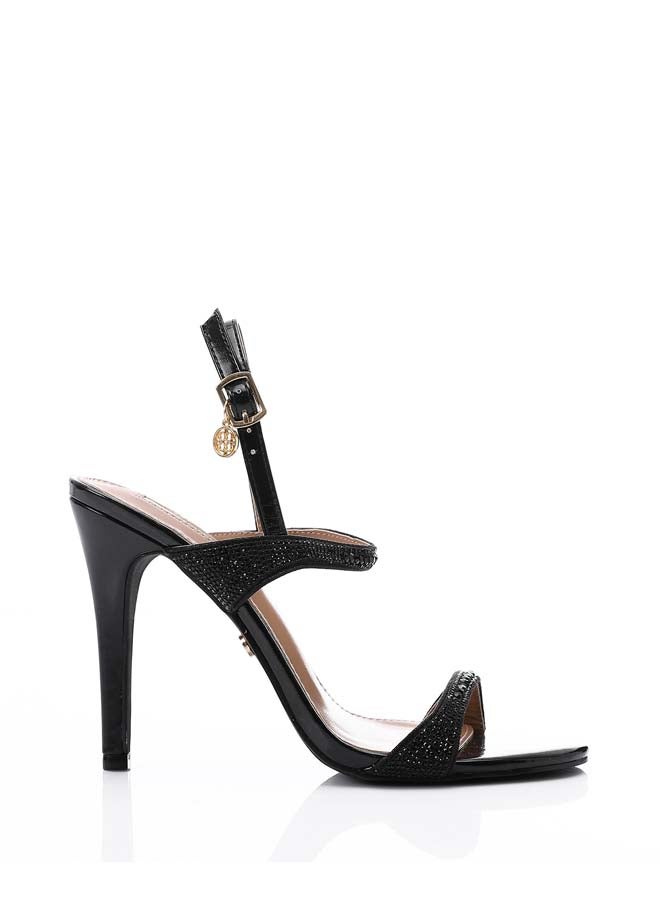 Strass Open Toe Cap Sandal - Black