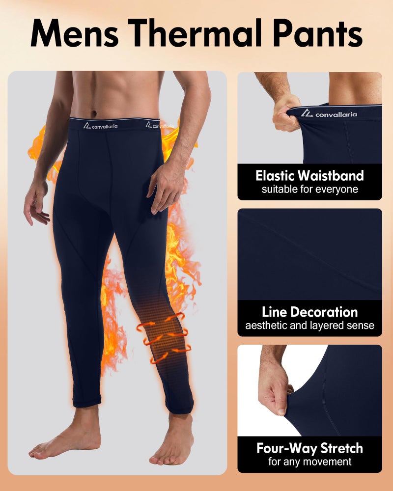 CL convallaria Long Johns for Men Thermal Fleece Lined Compression Pants Athletic Leggings Base Layer Bottoms,Small,2 Pack-Black/Blue - Image 3