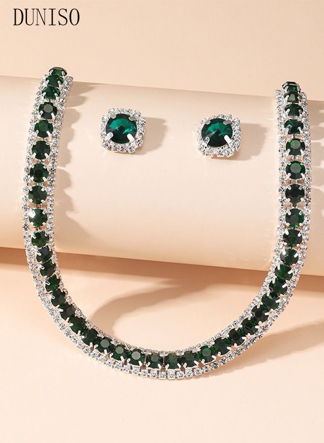 DUNISO 2pieces Jewelry Set With Necklace and Earring Crystal Bridal Wedding Jewelry Set Bridesmaid Party Choker Necklace Water Drop Pendant Earrings Sets for Women and Girls - Image 3