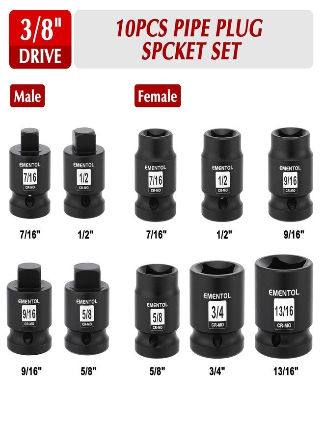 EMENTOL 10PCS 1/2" Dr. Pipe Plug Socket Set, SAE, CR-MO, Tapered Male Square Drive - 7/16 Inch to 9/16 Inch, Chamfered Female Square Drive - 7/16 Inch to 13/16 Inch - Image 2