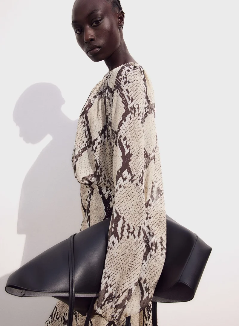 H&M Puff Sleeve Printed Top