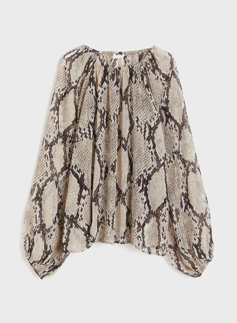 H&M Puff Sleeve Printed Top