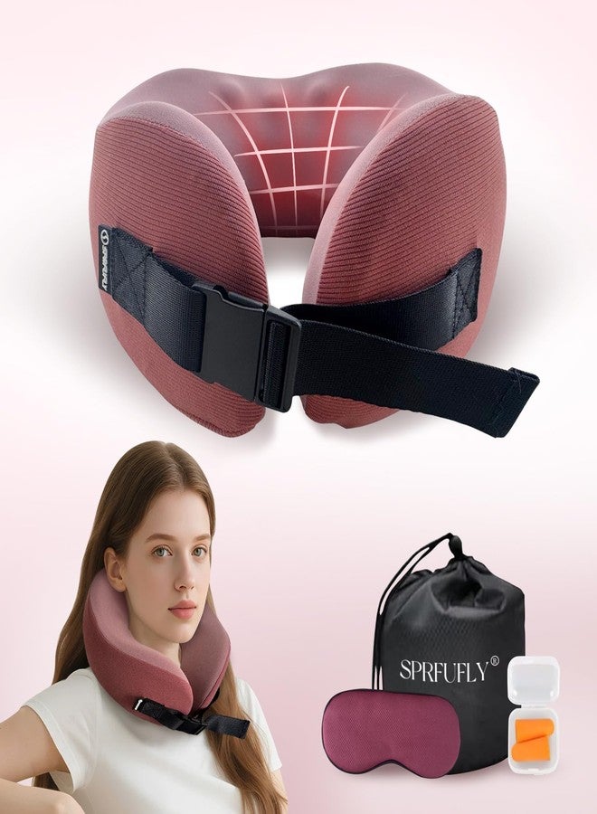 SPRFUFLY Super Soft Travel Pillow, 100% Memory Airplane Pillow with Sleep Mask and Ear Plugs, Breathable Removable Cover & Ergonomic Design - Essentials Neck Pillow for Airplane, Office & Home Use - Image 1