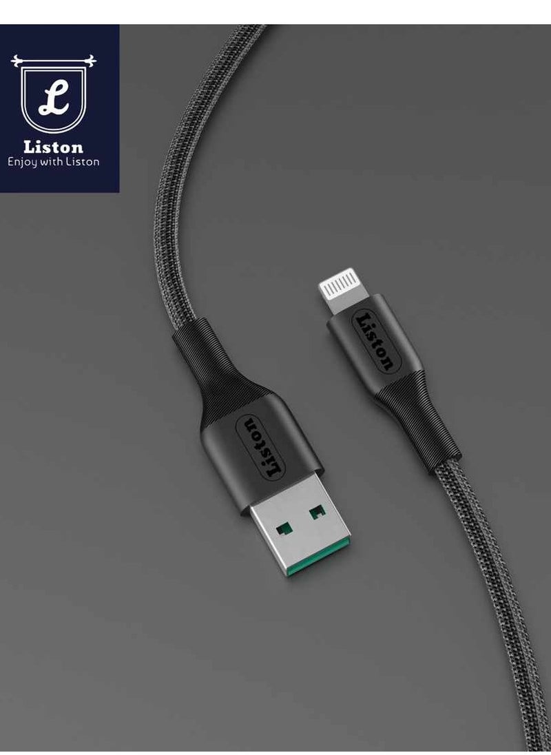 Liston - iPhone Charging Cable Fast Charger USB to lightning for iPhone, iPad, AirPods, 1 Meter Black - Image 1