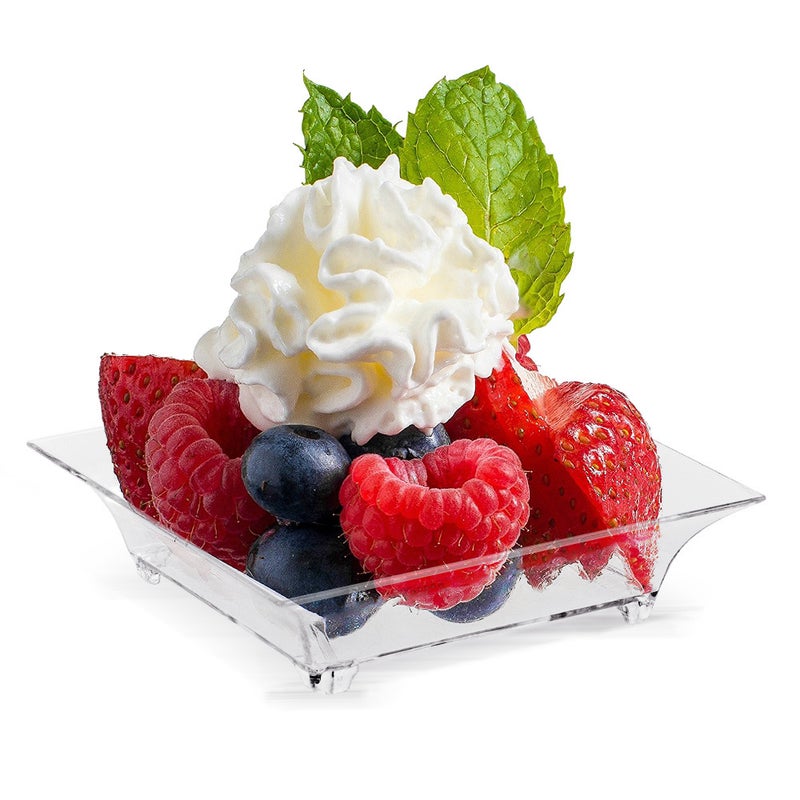 1oz Mini Dessert Plate and Tasting Spoon Transparent Plastic Square Banquet Mini Plate 50 Sets of White Boxes(Dish + Spoon 50 sets of Bubble Bags) - Image 2