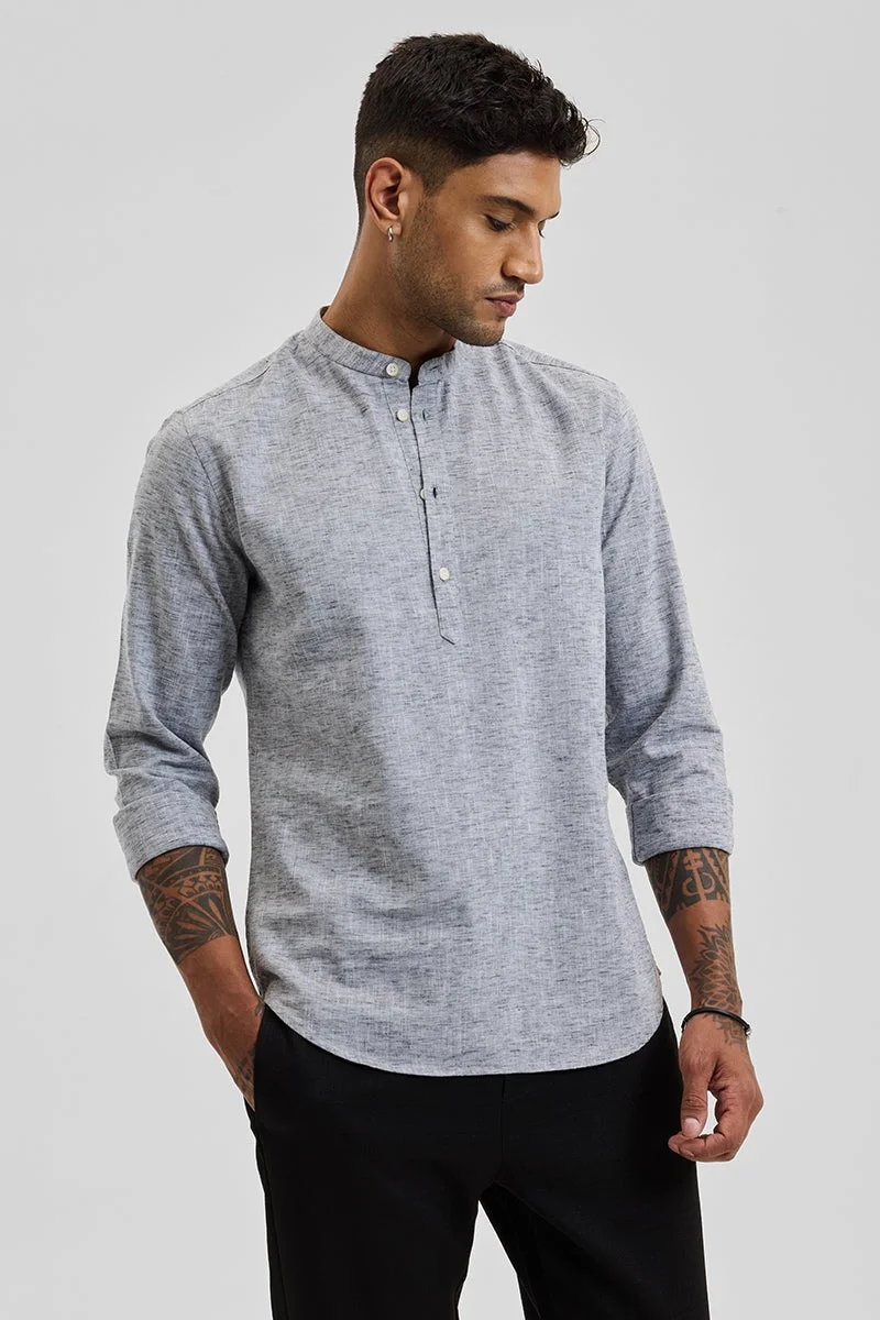 SNITCH Grey Self-Design Slim Fit Kurta