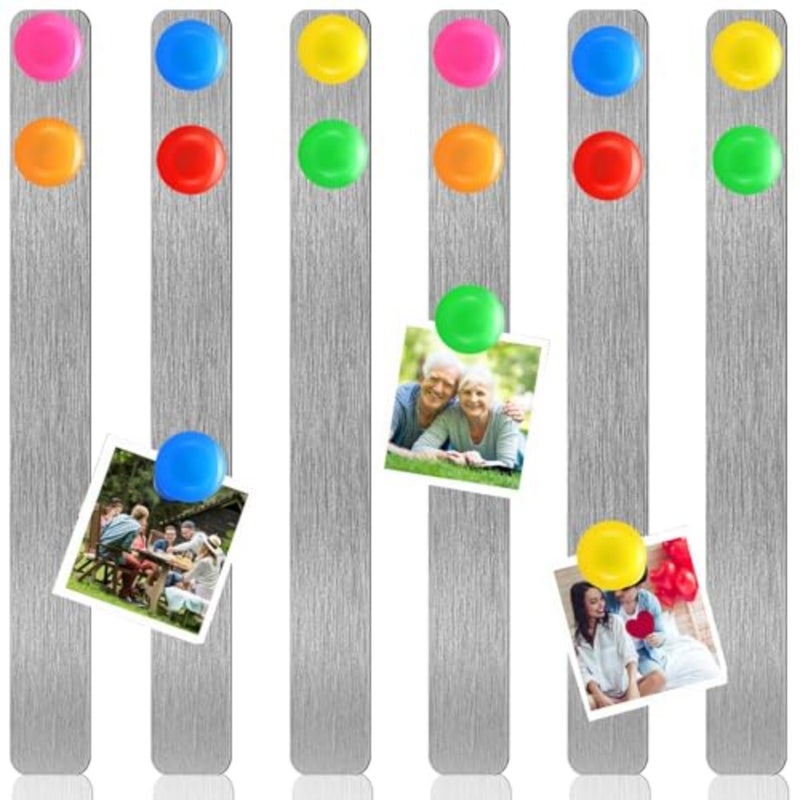 18 Pcs Magnetic Bulletin Board Strips, Frameless Stainless Steel Iron Strips with Colorful Magnets, Self-Adhesive Memo for Office, Home, Wall, Photos and Notes Silver - Image 1