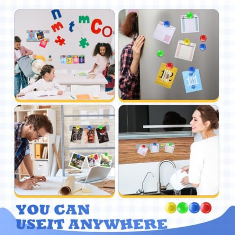 18 Pcs Magnetic Bulletin Board Strips, Frameless Stainless Steel Iron Strips with Colorful Magnets, Self-Adhesive Memo for Office, Home, Wall, Photos and Notes Silver - Image 4