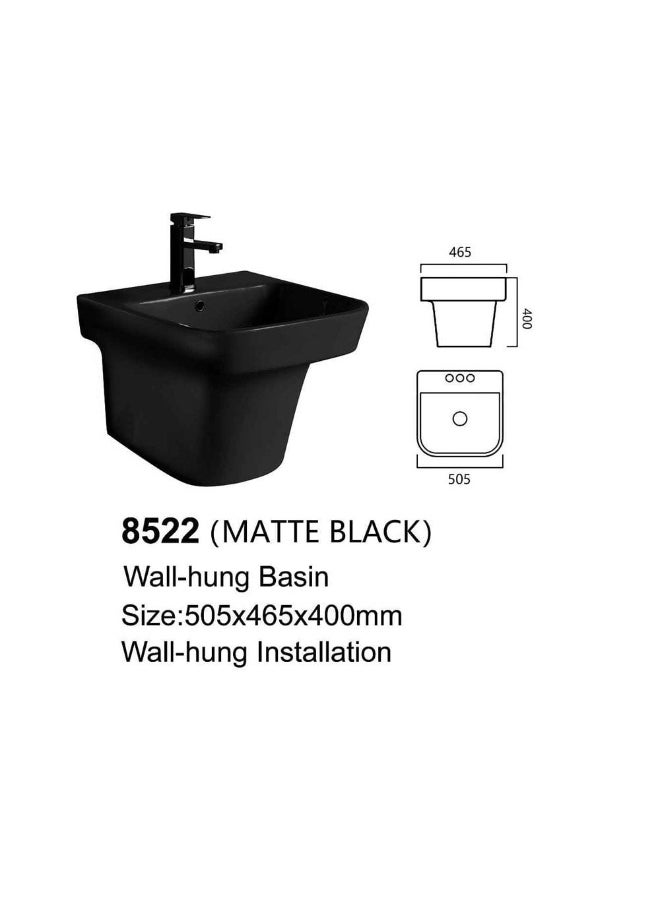 DANUBE HOME Danube Home Milano Wall Hung Ceramic Wash Basin â€“ Matte Black | Ceramic Wall Hung For Toilet Bathroom Washroom  - Image 1