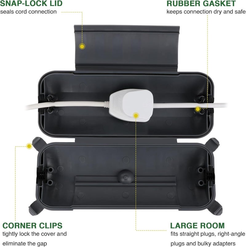 Flemoon Outdoor Extension Cord Safety Cover with Waterproof Protector Seal, Weatherproof Electrical Connection Box for Outdoor Outlets, Plugs, Sockets, Holiday Decorations, Power Tools, Gray - Image 2