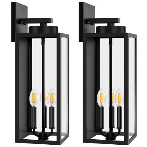 BesLowe 20in Large Outdoor Wall Light Fixtures, Exterior Lighting Fixtures Porch Sconces Wall Mounted, Waterproof Black Outdoor Wall Lanterns Lamps, Outside Lights for House Patio Front Door Entryway, 2-Pack - Image 1