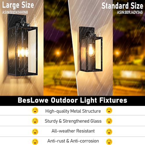 BesLowe 20in Large Outdoor Wall Light Fixtures, Exterior Lighting Fixtures Porch Sconces Wall Mounted, Waterproof Black Outdoor Wall Lanterns Lamps, Outside Lights for House Patio Front Door Entryway, 2-Pack - Image 2