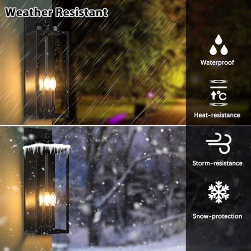 BesLowe 20in Large Outdoor Wall Light Fixtures, Exterior Lighting Fixtures Porch Sconces Wall Mounted, Waterproof Black Outdoor Wall Lanterns Lamps, Outside Lights for House Patio Front Door Entryway, 2-Pack - Image 3