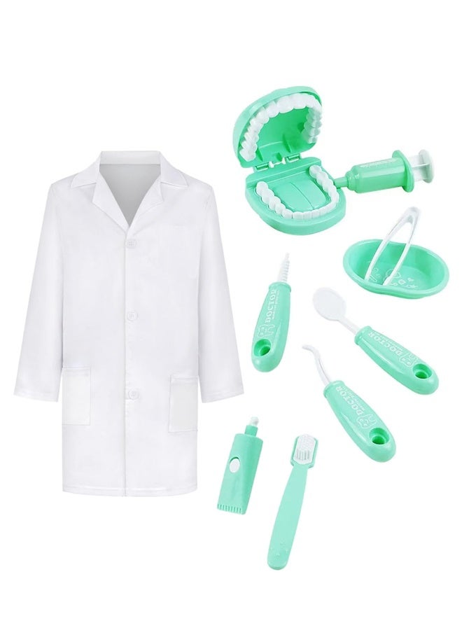Kids Dentist Costume Play Set, 10 Pieces with Lab Coat and Dental Tools, Ages 3-14  - Image 1