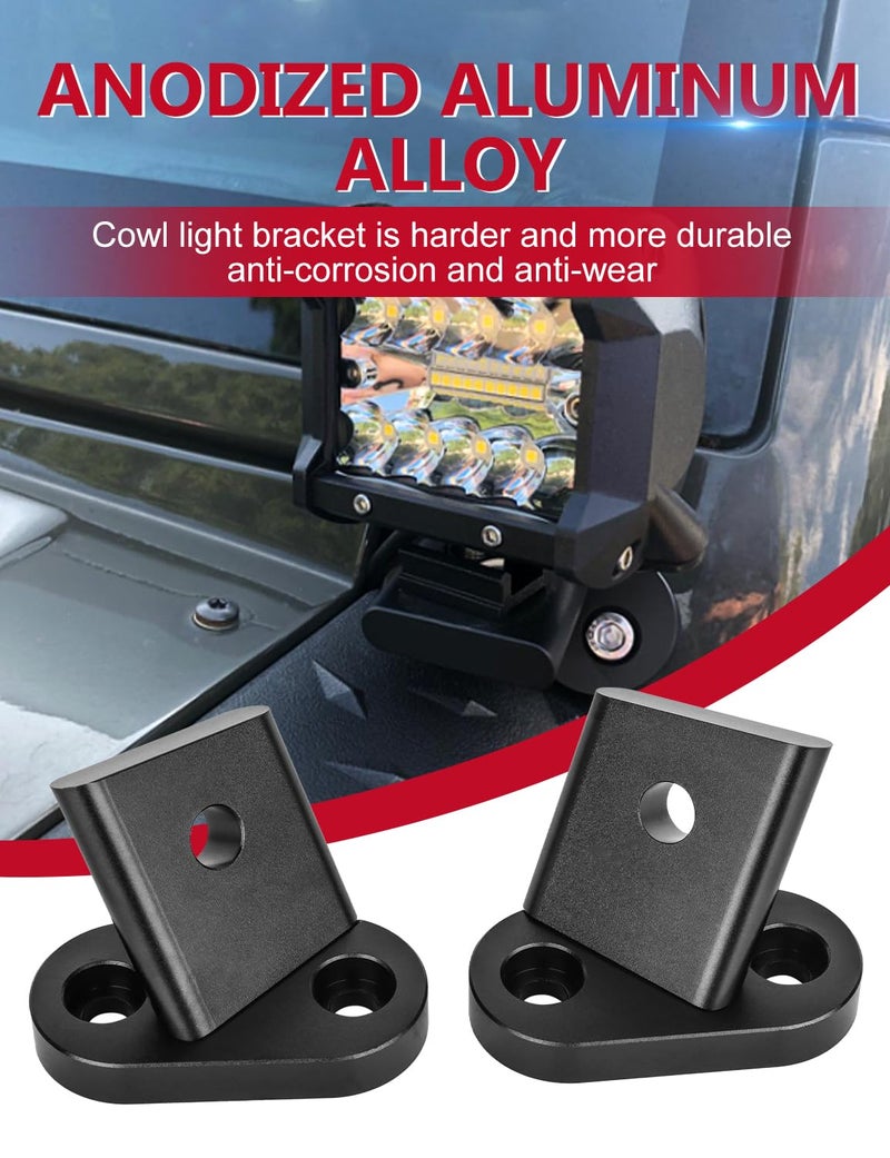 ADTOPI A-Pillar Light Mount Windshield LED Pod Brackets Aluminum Alloy A-Pillar Hood Mount Ditch Light Mounting Brackets Compatible with Jeep Wrangler JK JKU 2007-2018 - Image 3