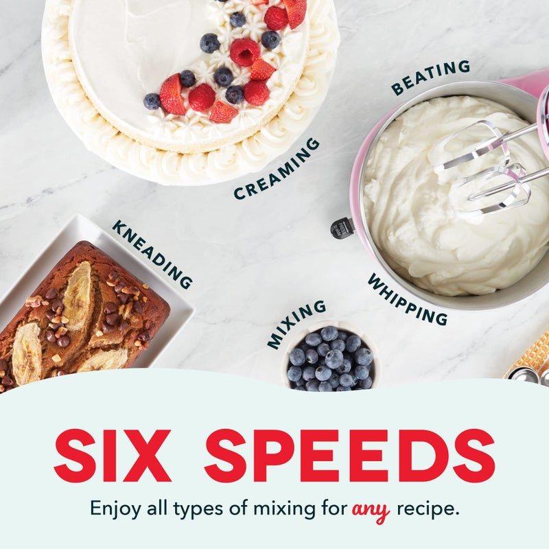 Dash Stand Mixer (Electric Mixer for Everyday Use): 6 Speed Stand Mixer with 3 Quart Stainless Steel Mixing Bowl, Dough Hooks & Mixer Beaters for Dressings, Frosting, Meringues & More - Pink - Image 3