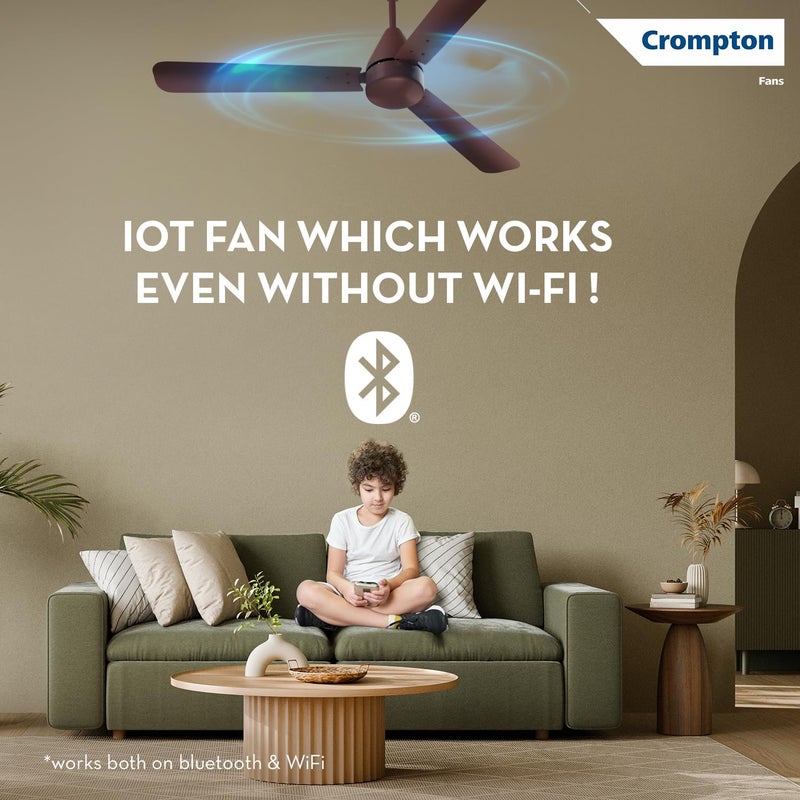 Crompton مروحة سقف كرومبتون إنيرجيون هايبرجيت سمارت 1200 مم بمحرك BLDC | واي فاي، بلوتوث وتحكم عن بعد | أليكسا وأوك جوجل | تصنيف 5 نجوم من BEE لتوفير الطاقة | توصيل هواء عالي | ضمان المصنع لمدة عامين | بني - Image 5
